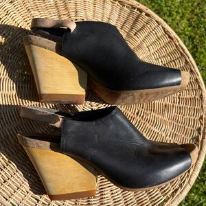 Black Leather Wedge Sandals